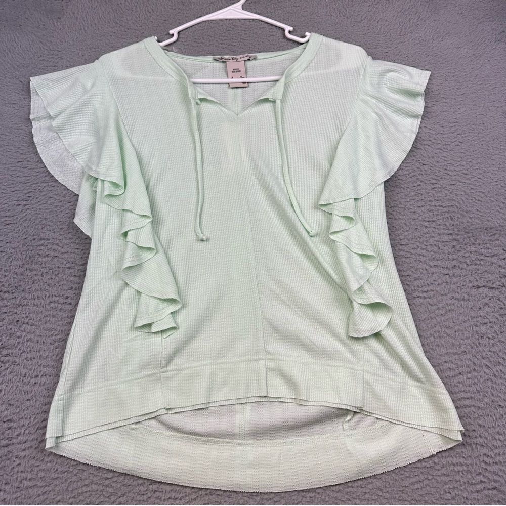 American Rag Womens Medium Mint Sleeveless Ruffle Blouse V-Neck Casual Top NWT